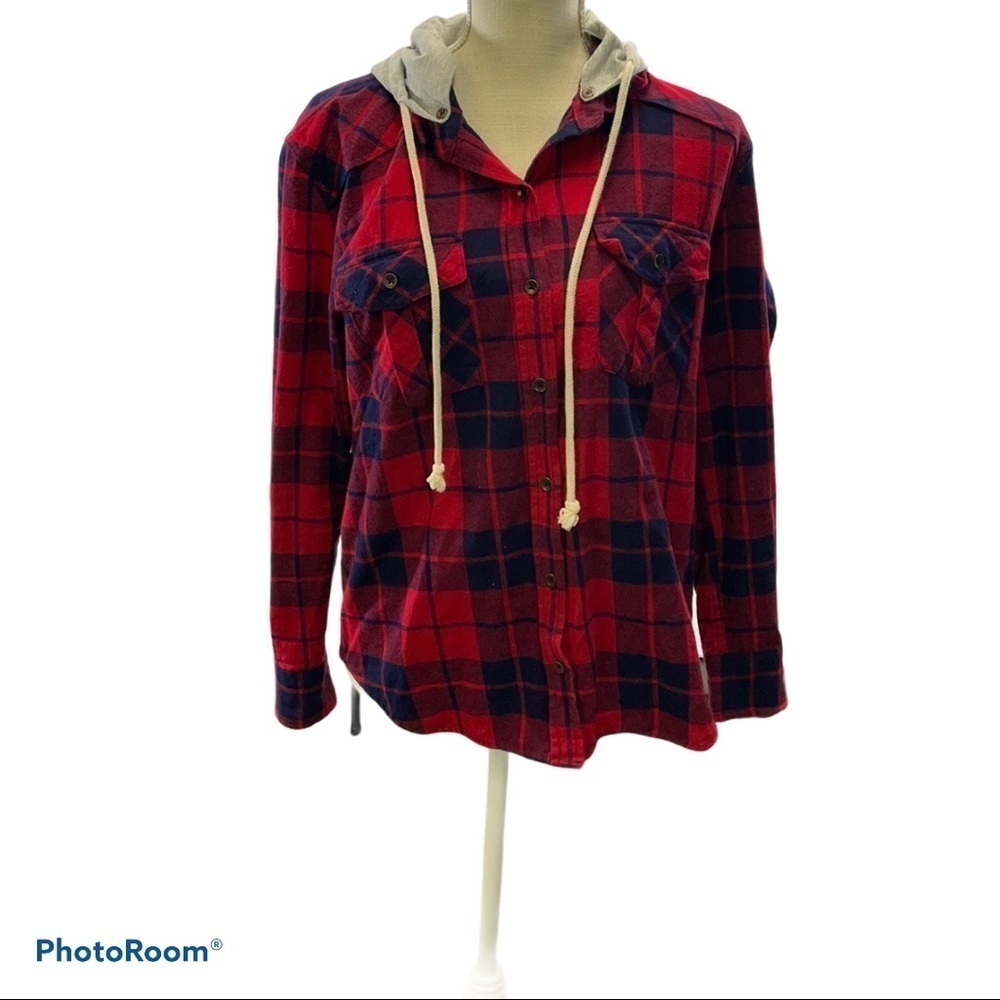 FOREVER 21 SZ S PLAID RED/BLACK PLAID